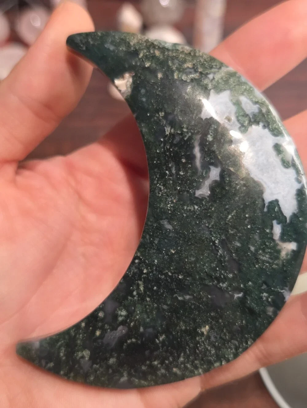 Moss Agate Crescent Moon